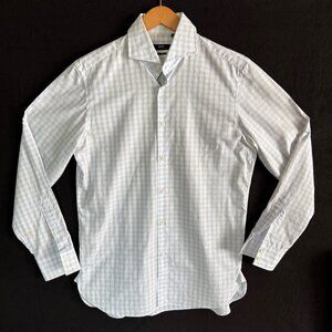 size 41/16 Hugo Boss Mens Slim Fit‎ Blue Gingham Button-Down Shirt stains